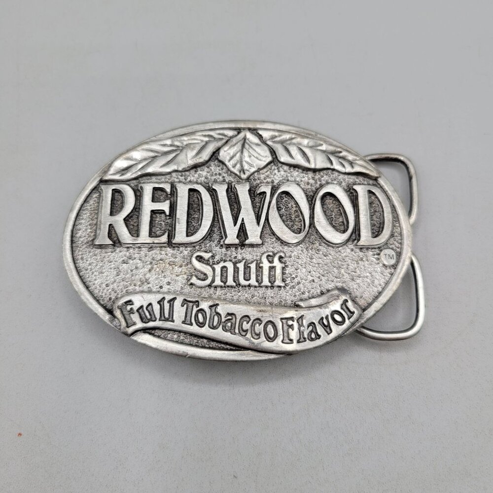 Redwood Snuff Belt Buckle Full Tobacco Flavor Oval Design Metal Limited Edition